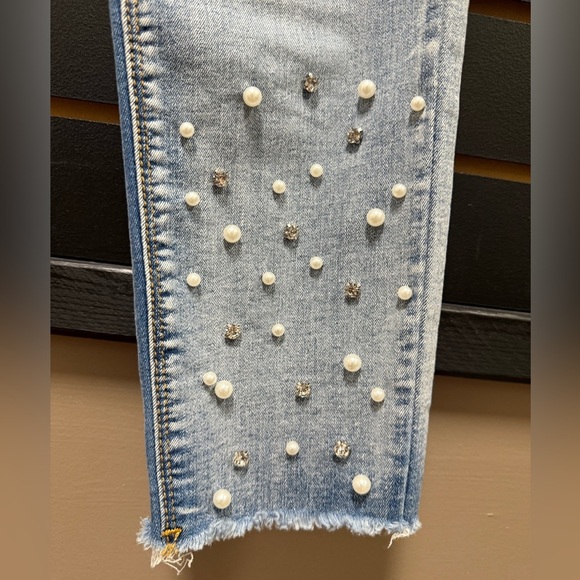 Denim Blvd Los Angeles Pearl & Rhinestone Embellished Jeans – Size 7 - Picture 2 of 4